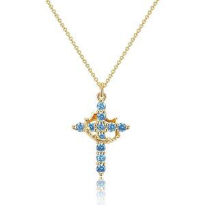 Diamond Crown Cross Necklace 14K Gold Silver Faith Pendant for Women Gift Chain
